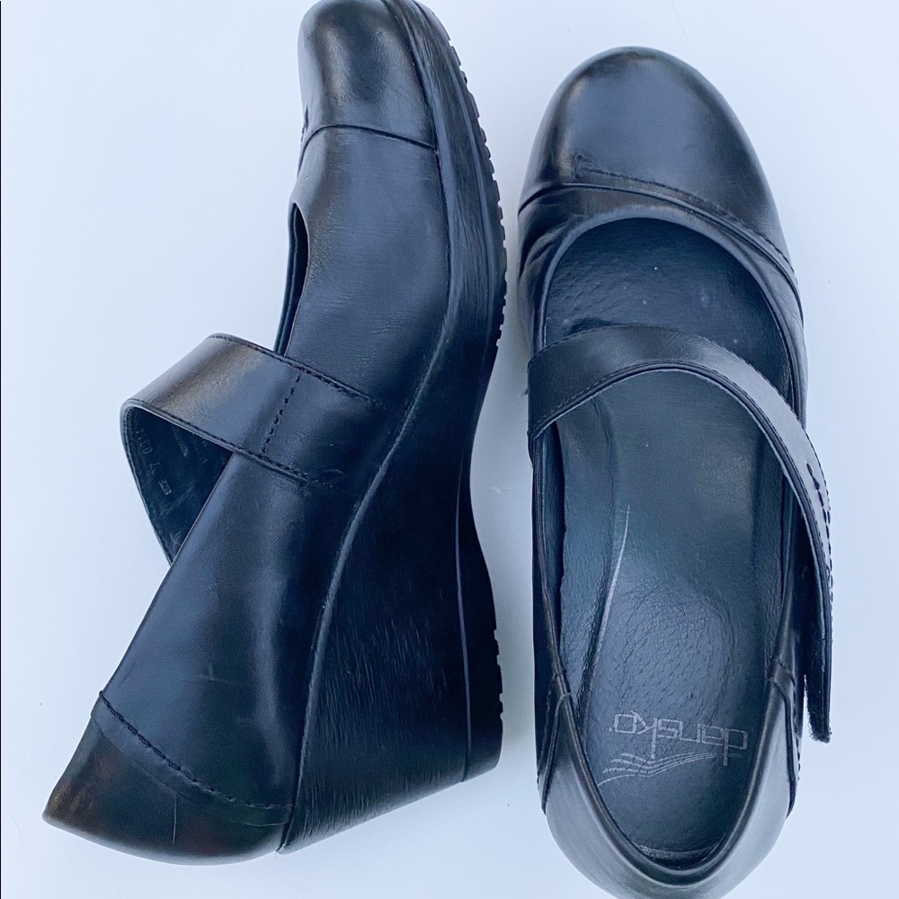 Dansko Black Mary Jane Wedge Heel Leather Sz 27